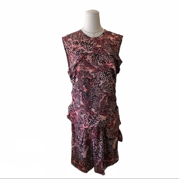 IRO Dresses & Skirts - IRO Carly Silk Dress Snake Print Ruffle Cocktail 3